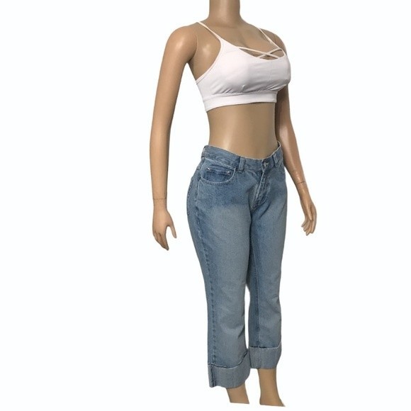 Vintage Lee Riveted Jeans boyfriend cropped cuffed high rise light wash size 8 - Picture 5 of 15